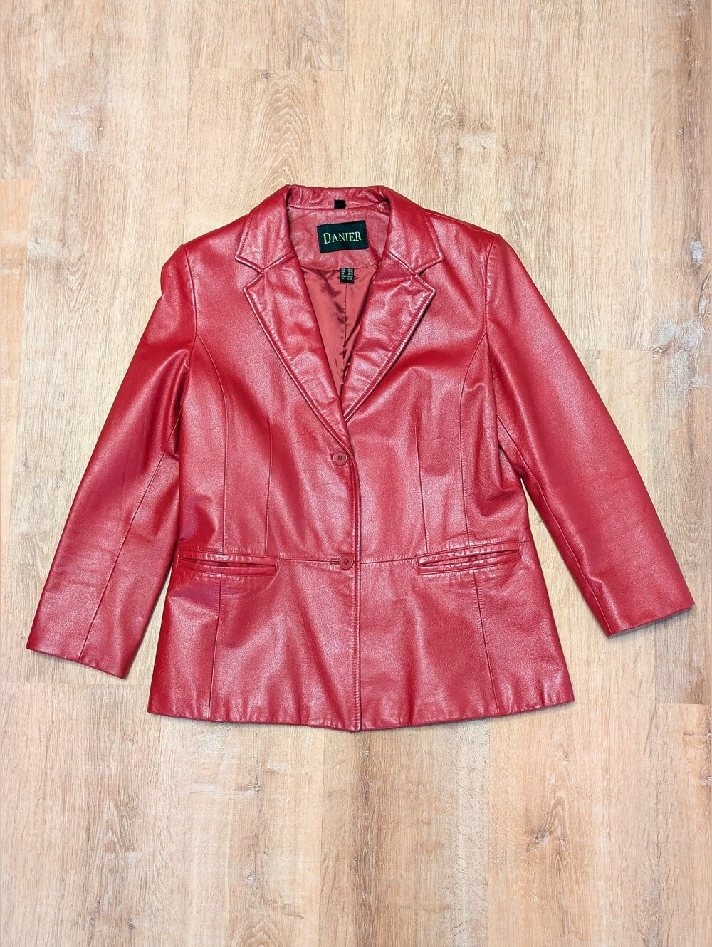 Vintage 90's Danier Red Leather Jacket - Notch Lapel Medium